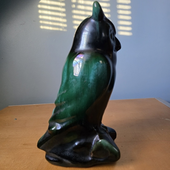 Vintage Blue Mountain Pottery Owl Statue green drip glaze bird wise cottage - Picture 6 of 14